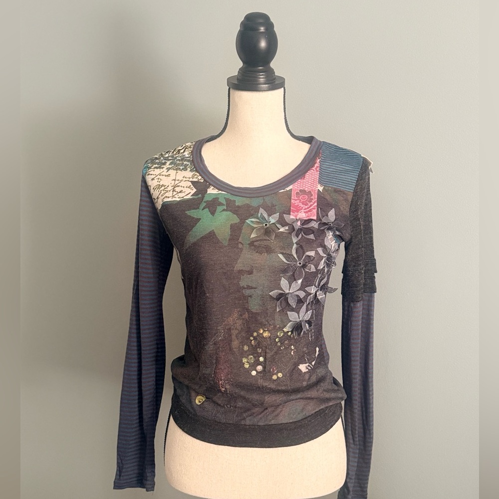Women's Artistic Patchwork Top | 3D Floral Detail | Avant-Garde Style